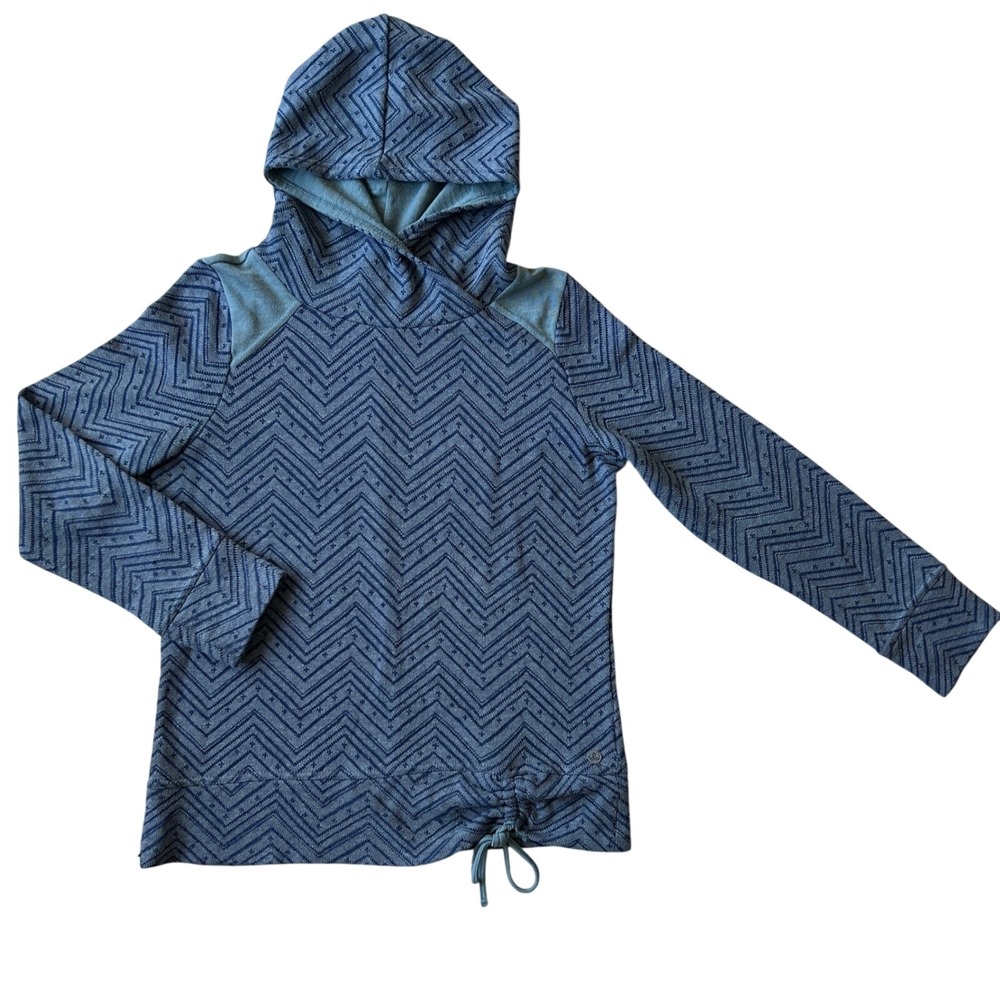 Prana Womens Blue Green Chevron Knit Pullover Hoodie Sweater Comfy S RW119372